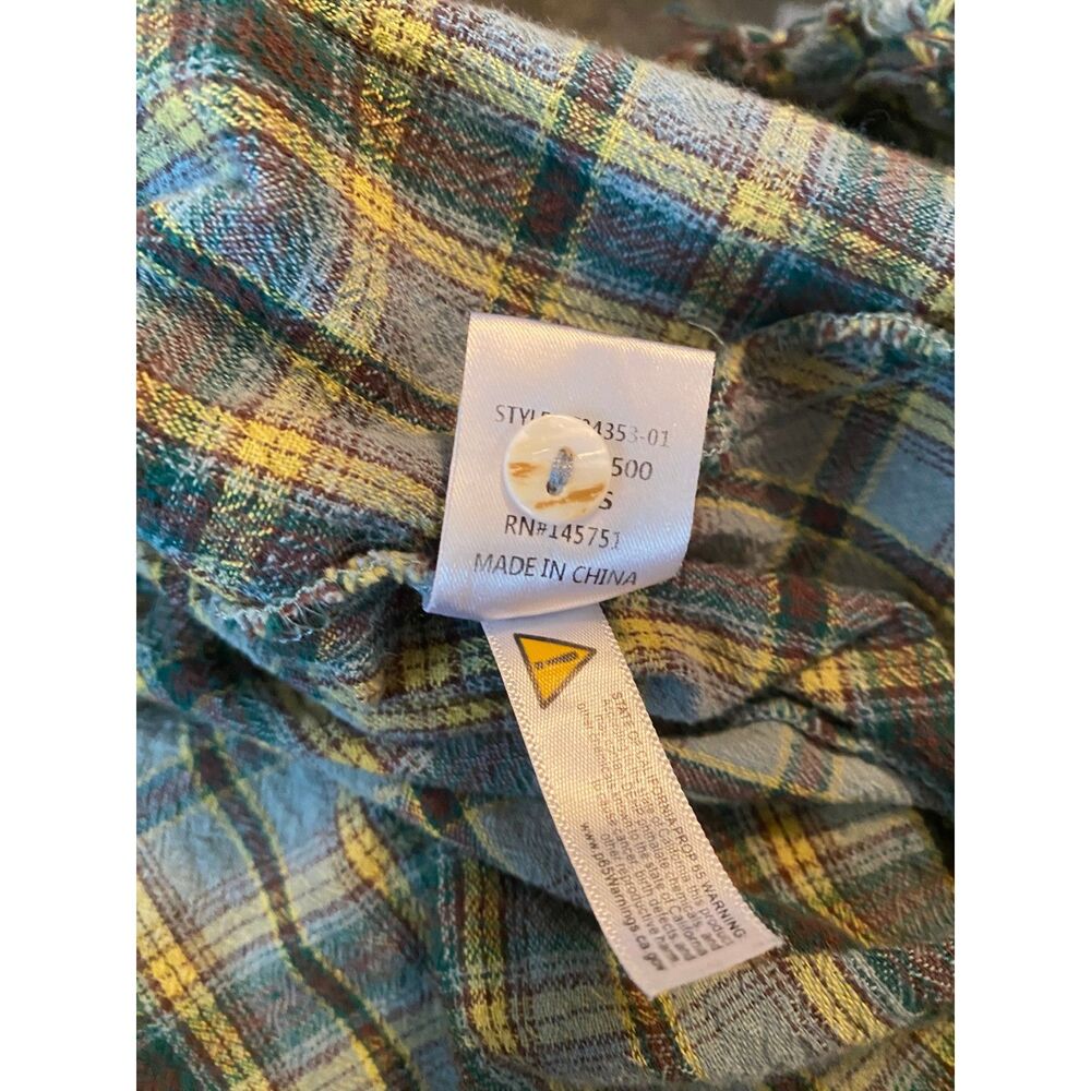 Peach Love Flannel Plaid oversized long sleeve raw edge shirt Size S - Picture 8 of 9